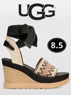 UGG Abbot Ankle Wrap Platform Wedge Heritage Tasman Braid Sandal NWT Sz 8.5